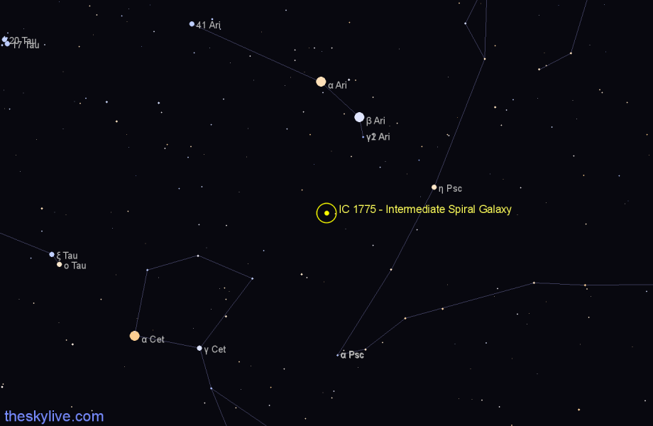 Finder chart IC 1775 - Intermediate Spiral Galaxy in Aries star