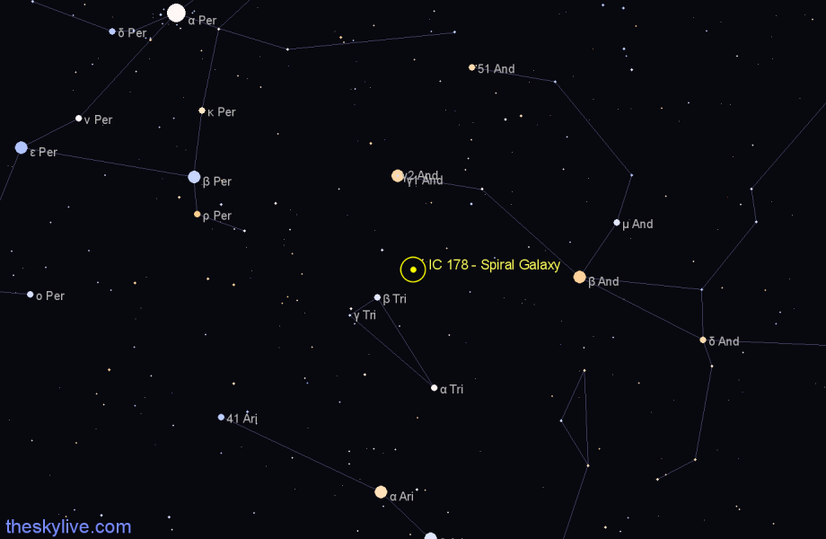 Finder chart IC 178 - Spiral Galaxy in Andromeda star