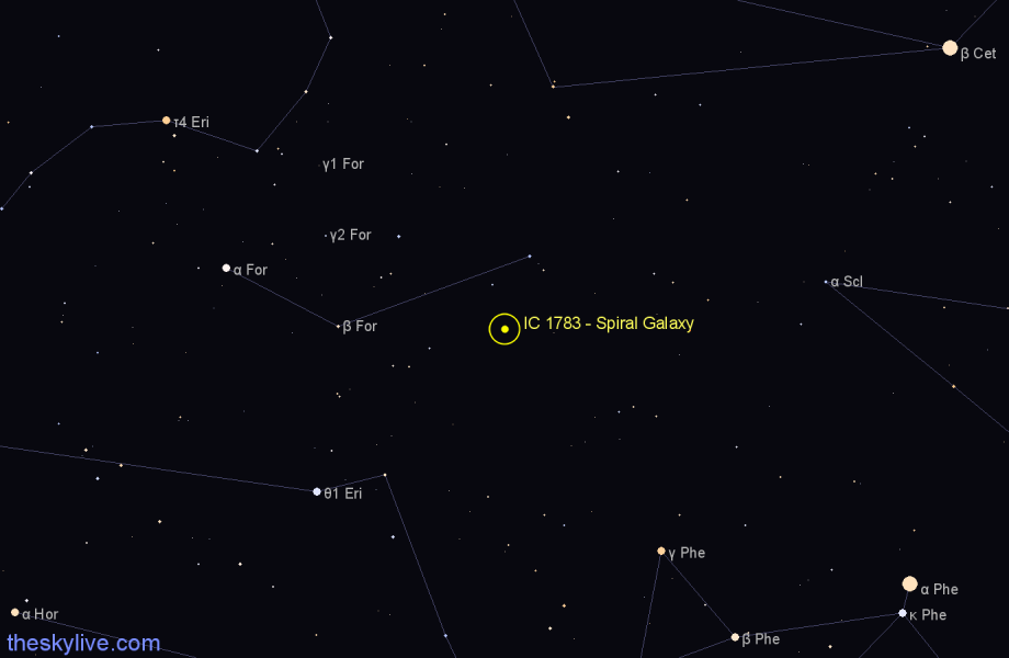 Finder chart IC 1783 - Spiral Galaxy in Fornax star