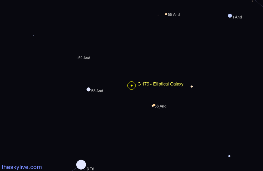 Finder chart IC 179 - Elliptical Galaxy in Andromeda star