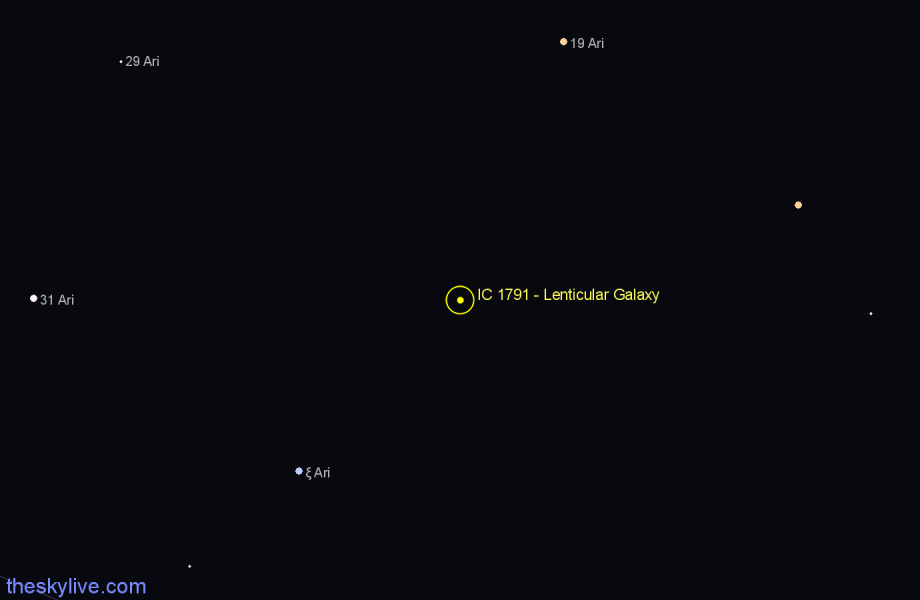 Finder chart IC 1791 - Lenticular Galaxy in Aries star