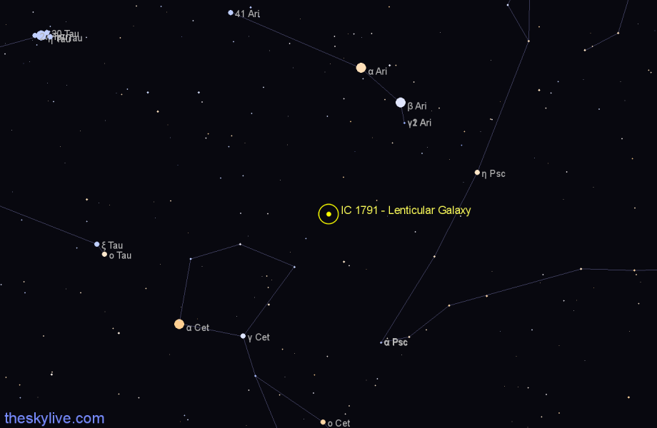 Finder chart IC 1791 - Lenticular Galaxy in Aries star