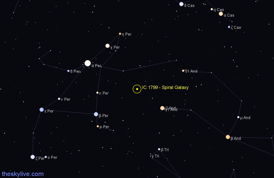 Finder chart IC 1799 - Spiral Galaxy in Andromeda star