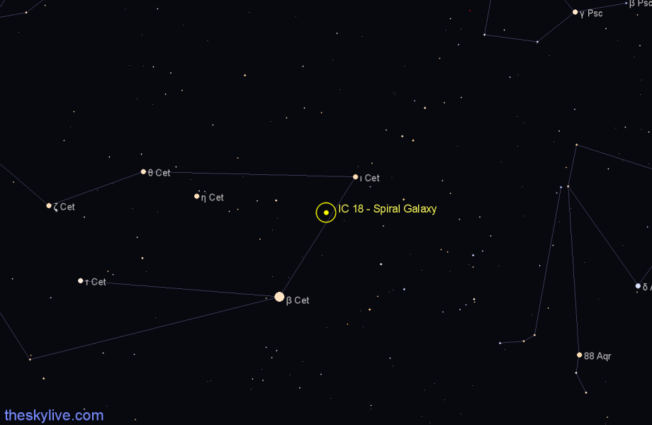 Finder chart IC 18 - Spiral Galaxy in Cetus star