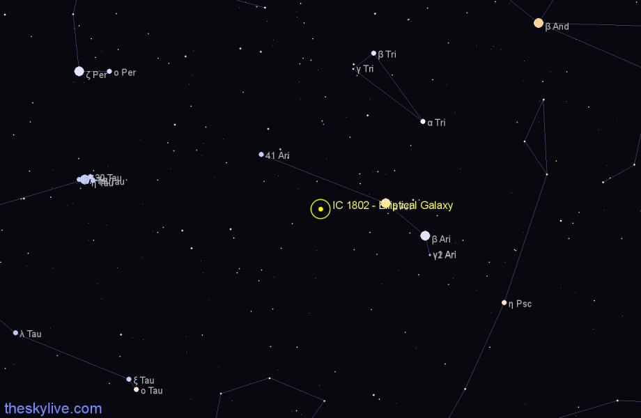 Finder chart IC 1802 - Elliptical Galaxy in Aries star