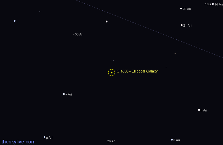 Finder chart IC 1806 - Elliptical Galaxy in Aries star