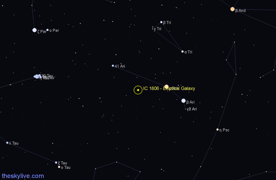 Finder chart IC 1806 - Elliptical Galaxy in Aries star