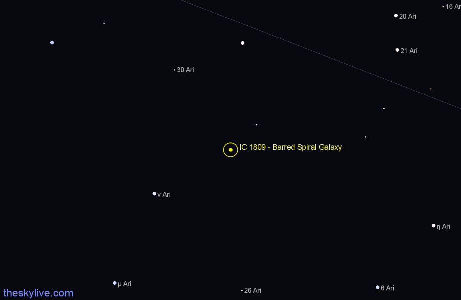 Finder chart IC 1809 - Barred Spiral Galaxy in Aries star