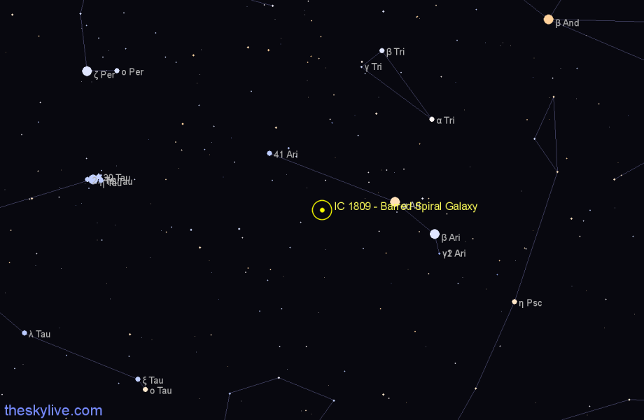 Finder chart IC 1809 - Barred Spiral Galaxy in Aries star