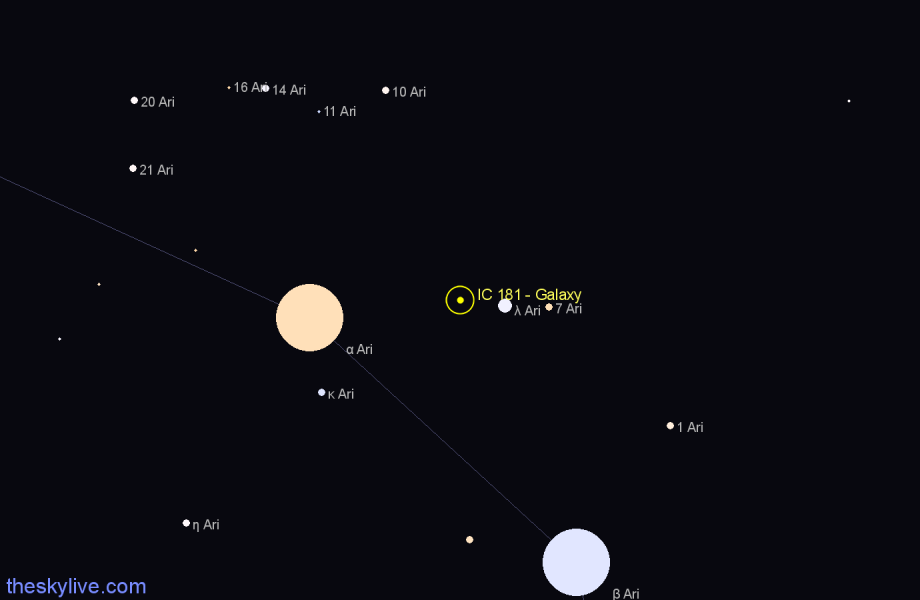 Finder chart IC 181 - Galaxy in Aries star