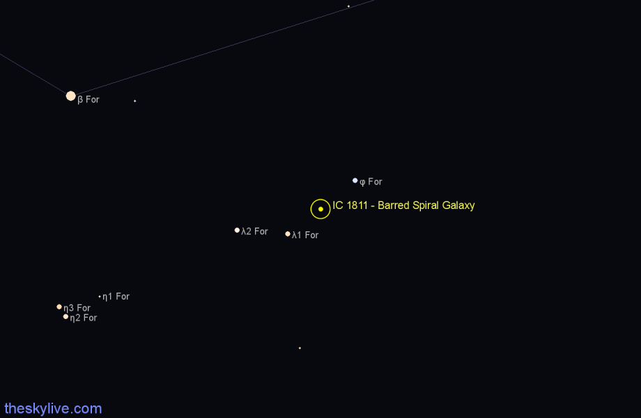 Finder chart IC 1811 - Barred Spiral Galaxy in Fornax star