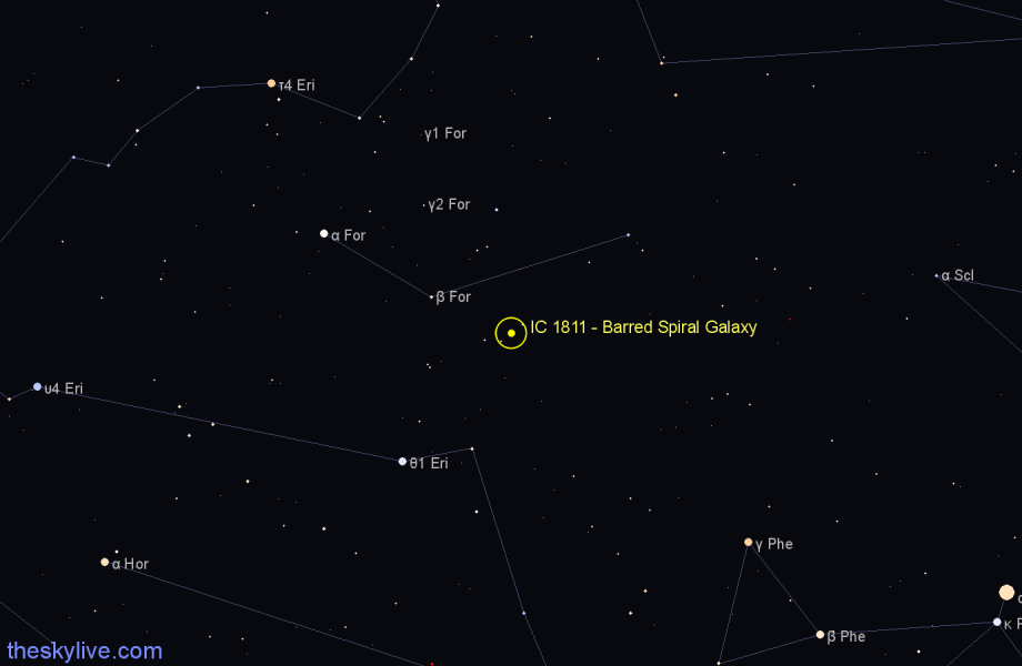 Finder chart IC 1811 - Barred Spiral Galaxy in Fornax star