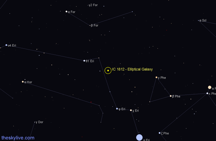 Finder chart IC 1812 - Elliptical Galaxy in Eridanus star