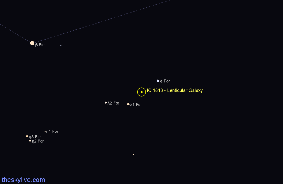 Finder chart IC 1813 - Lenticular Galaxy in Fornax star