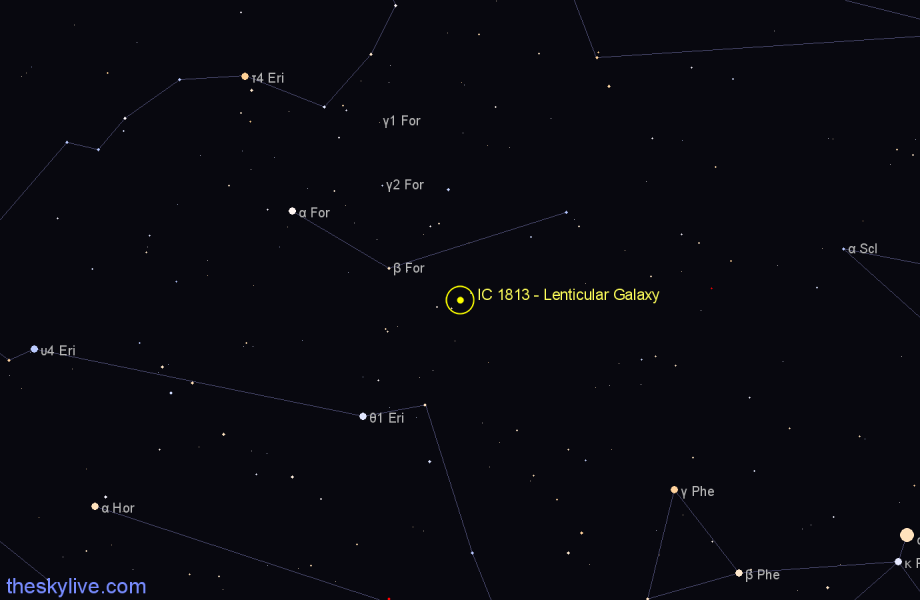Finder chart IC 1813 - Lenticular Galaxy in Fornax star