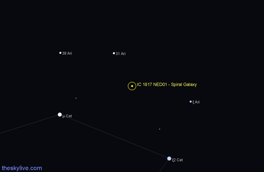 Finder chart IC 1817 NED01 - Spiral Galaxy in Aries star