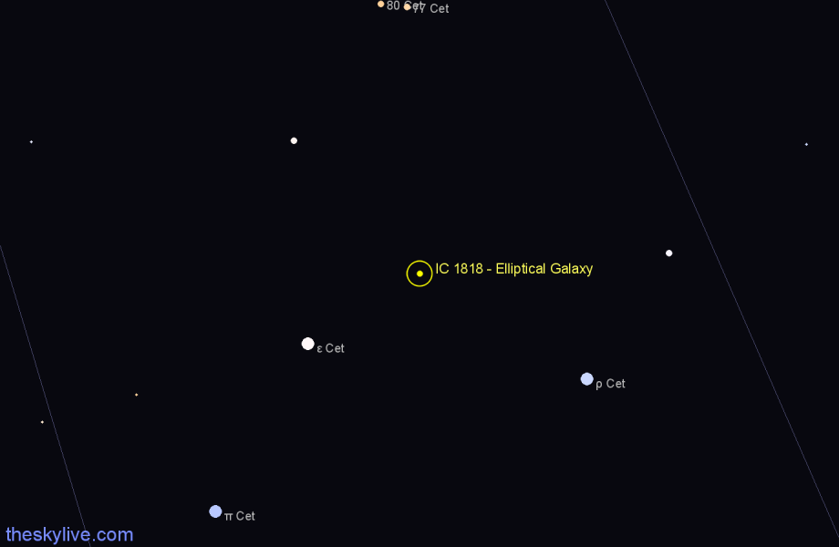 Finder chart IC 1818 - Elliptical Galaxy in Cetus star