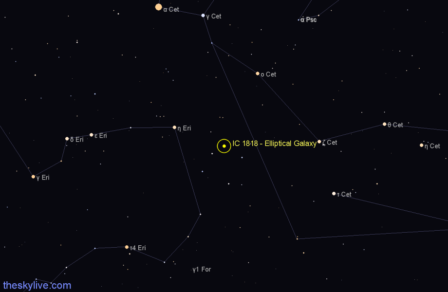 Finder chart IC 1818 - Elliptical Galaxy in Cetus star