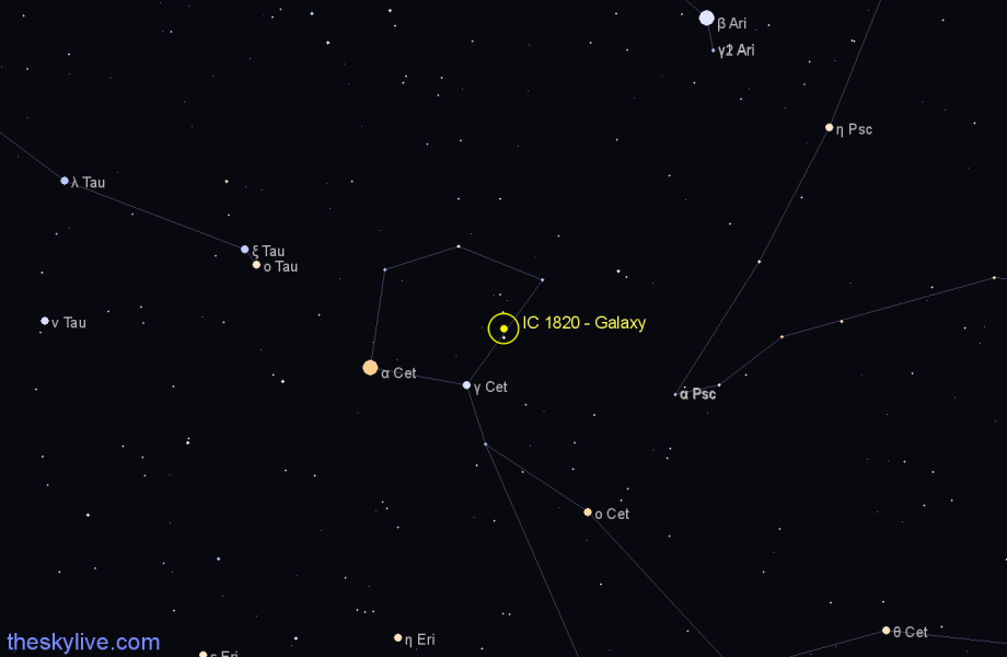 Finder chart IC 1820 - Galaxy in Cetus star