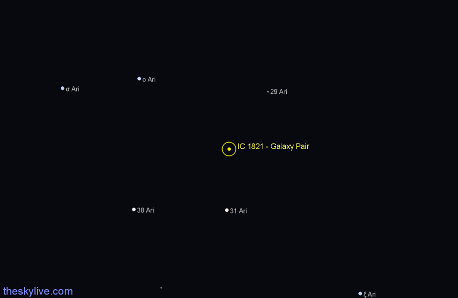 Finder chart IC 1821 - Galaxy Pair in Aries star