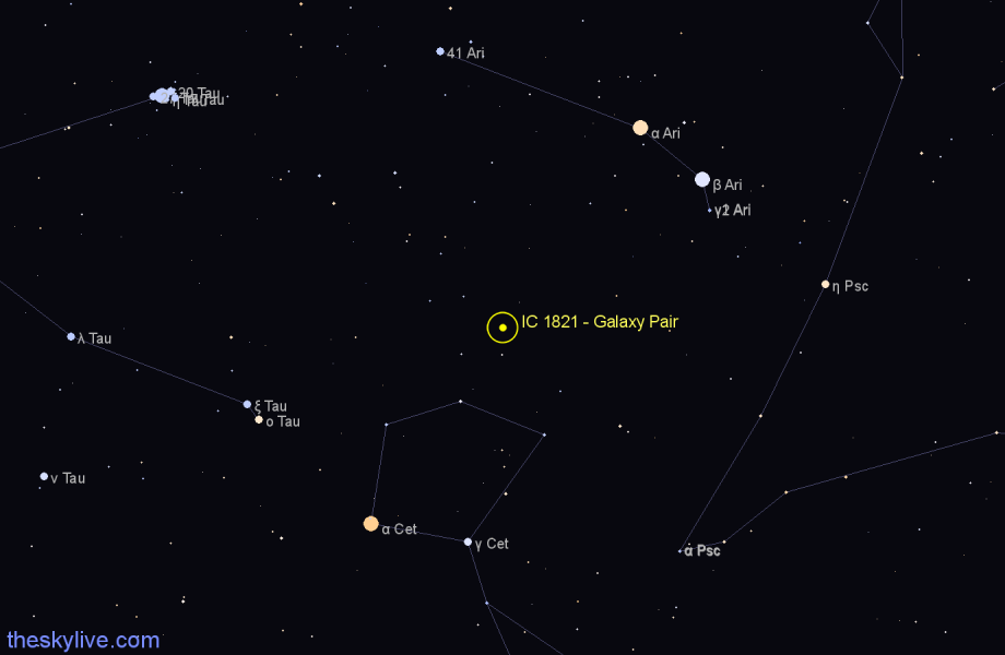 Finder chart IC 1821 - Galaxy Pair in Aries star
