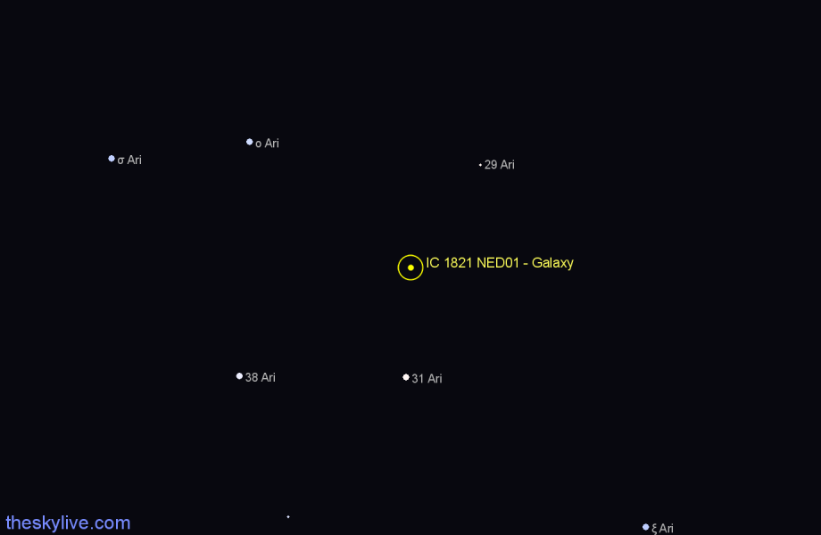 Finder chart IC 1821 NED01 - Galaxy in Aries star