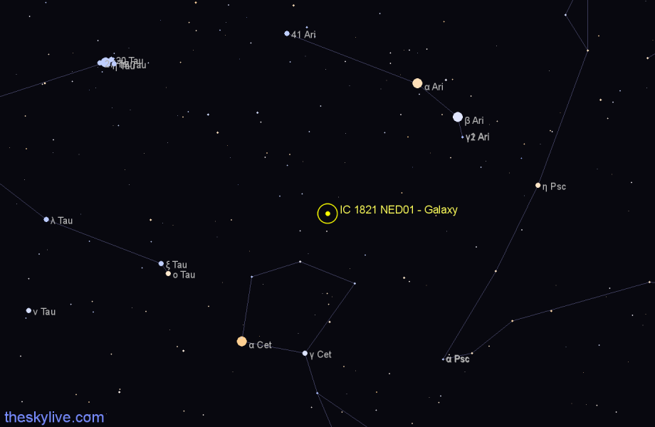 Finder chart IC 1821 NED01 - Galaxy in Aries star