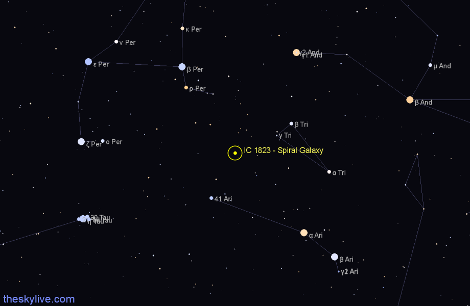 Finder chart IC 1823 - Spiral Galaxy in Triangulum star