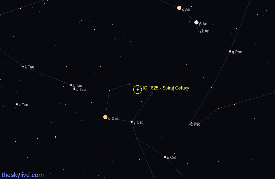 Finder chart IC 1825 - Spiral Galaxy in Cetus star