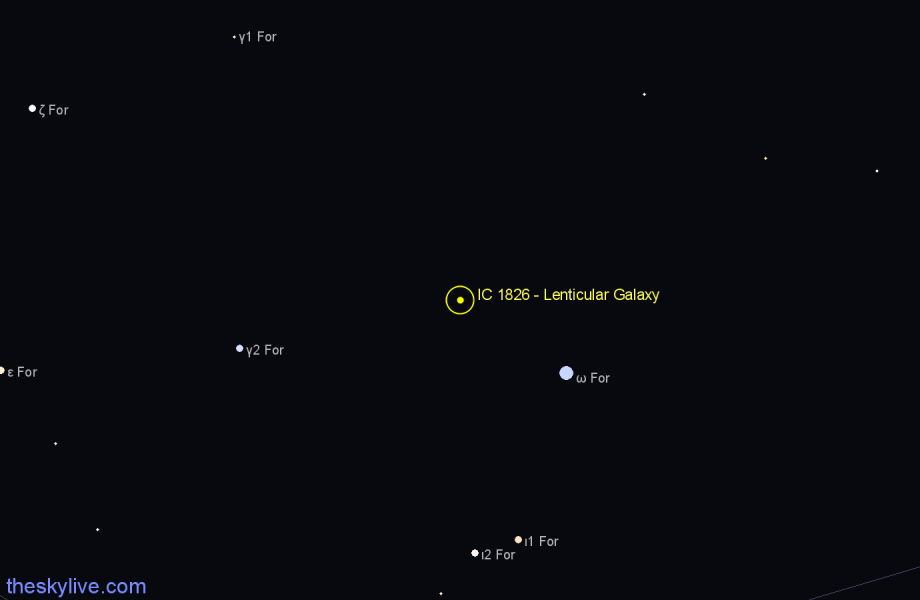 Finder chart IC 1826 - Lenticular Galaxy in Fornax star