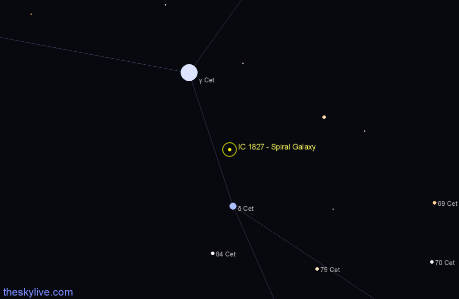 Finder chart IC 1827 - Spiral Galaxy in Cetus star