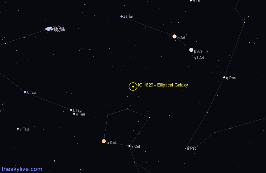 Finder chart IC 1829 - Elliptical Galaxy in Aries star