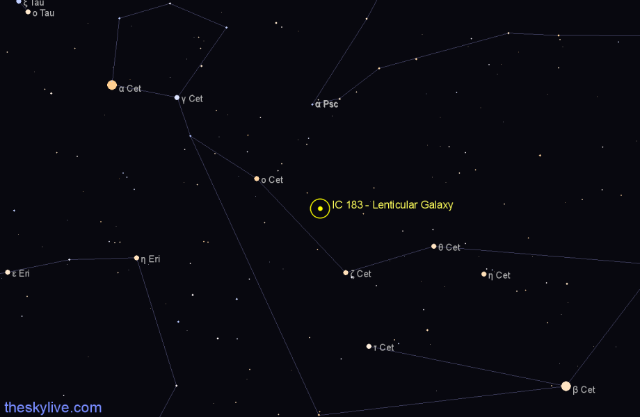 Finder chart IC 183 - Lenticular Galaxy in Cetus star