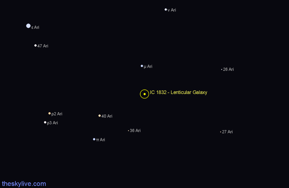 Finder chart IC 1832 - Lenticular Galaxy in Aries star