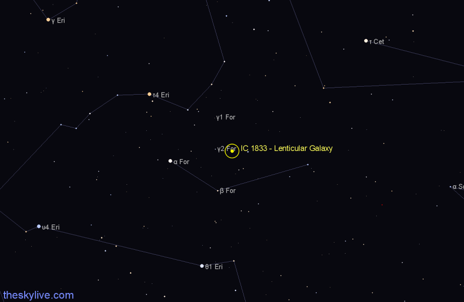 Finder chart IC 1833 - Lenticular Galaxy in Fornax star