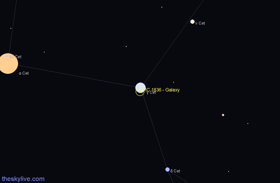 Finder chart IC 1836 - Galaxy in Cetus star