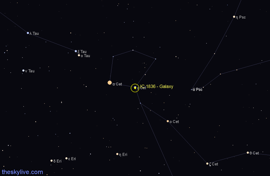 Finder chart IC 1836 - Galaxy in Cetus star