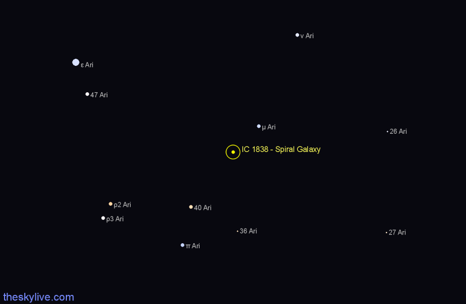 Finder chart IC 1838 - Spiral Galaxy in Aries star