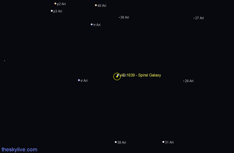 Finder chart IC 1839 - Spiral Galaxy in Aries star