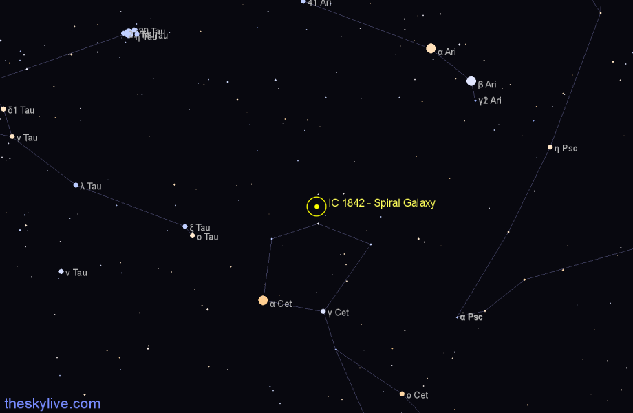 Finder chart IC 1842 - Spiral Galaxy in Aries star
