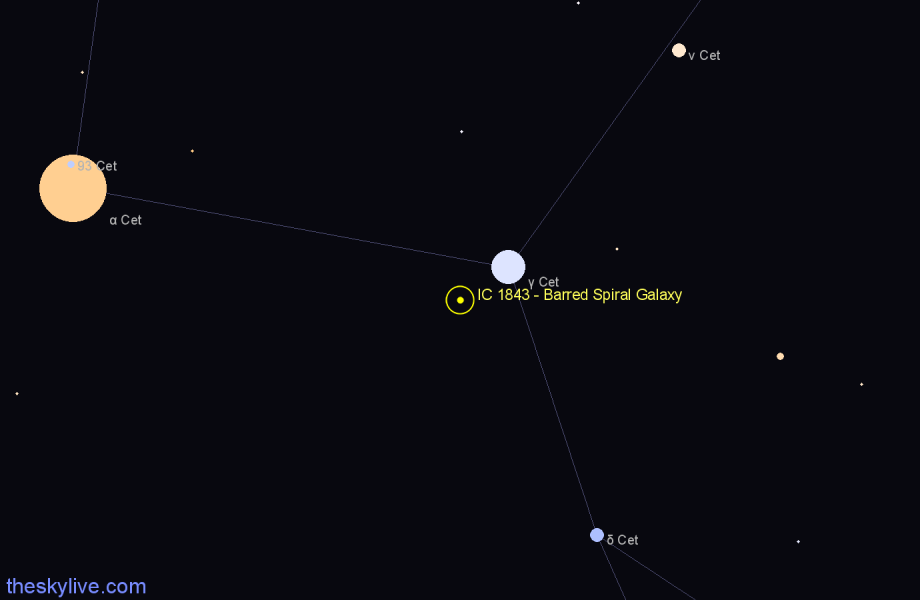 Finder chart IC 1843 - Barred Spiral Galaxy in Cetus star