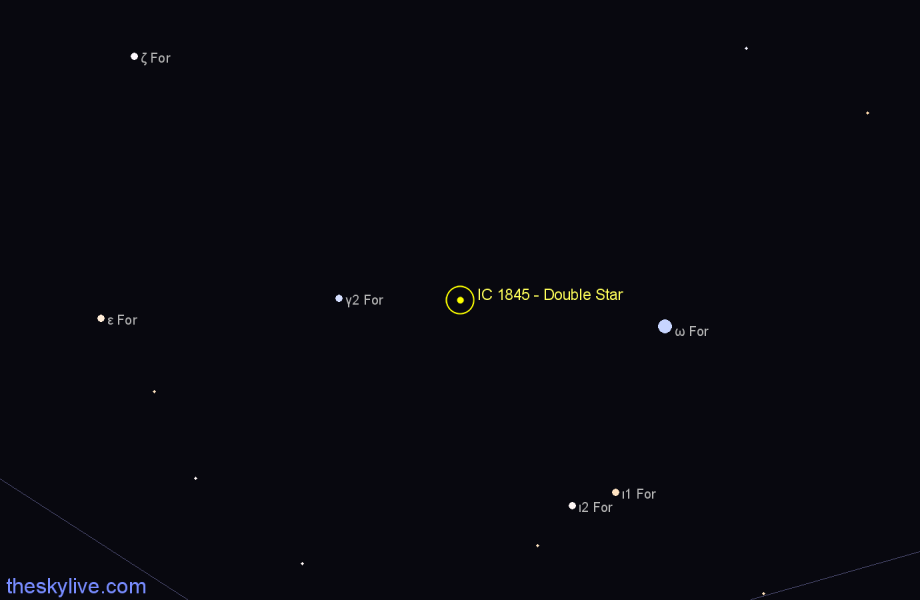 Finder chart IC 1845 - Double Star in Fornax star