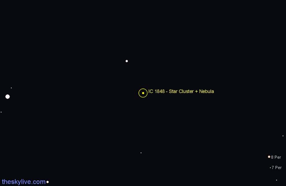 Finder chart IC 1848 - Star Cluster + Nebula in Cassiopeia star