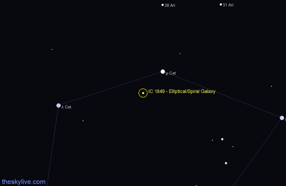 Finder chart IC 1849 - Elliptical/Spiral Galaxy in Cetus star