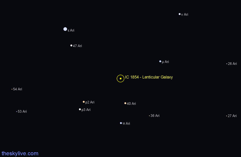 Finder chart IC 1854 - Lenticular Galaxy in Aries star