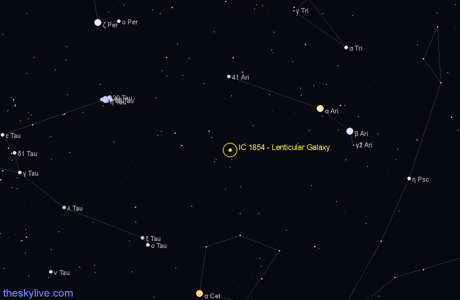 Finder chart IC 1854 - Lenticular Galaxy in Aries star