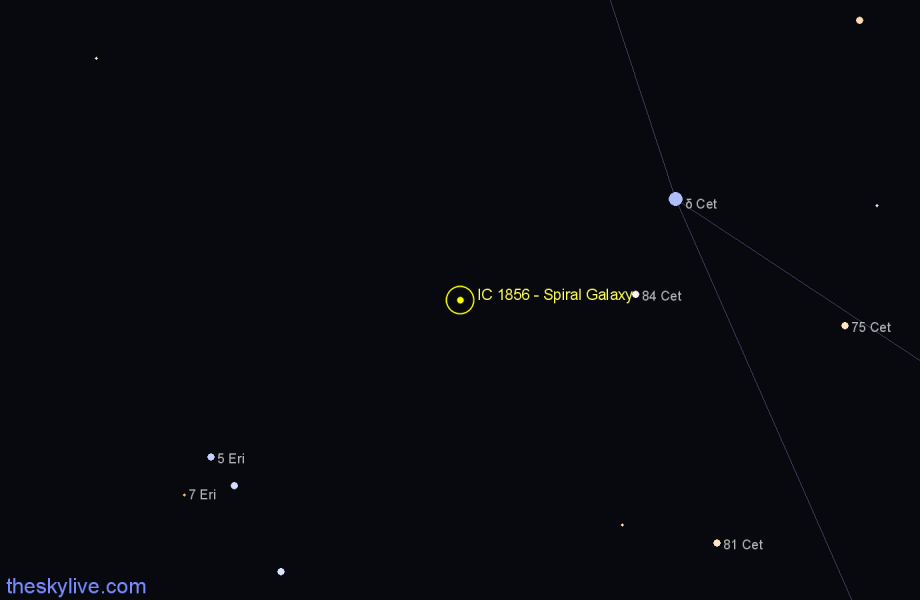 Finder chart IC 1856 - Spiral Galaxy in Cetus star