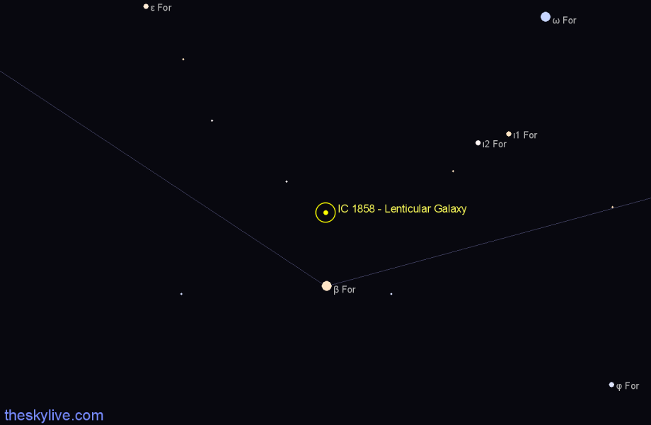 Finder chart IC 1858 - Lenticular Galaxy in Fornax star