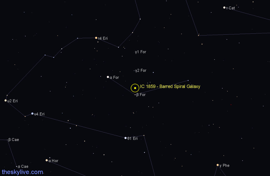 Finder chart IC 1859 - Barred Spiral Galaxy in Fornax star