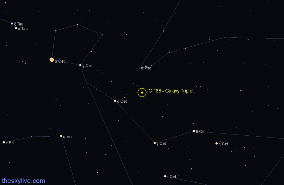Finder chart IC 186 - Galaxy Triplet in Cetus star